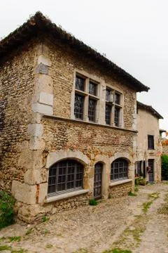 Medieval architecture of Perouges, France, a walled town, a popular touristic Stock Photos