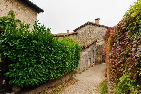 Medieval architecture of Perouges, France, a walled town, a popular touristic Stock Photos