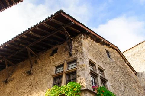 Medieval architecture of Perouges, France, a walled town, a popular touristic Stock Photos