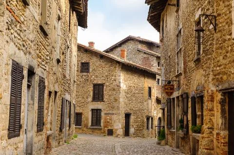 Medieval architecture of Perouges, France, a walled town, a popular touristic Stock Photos