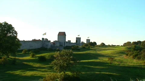 Medieval  architecture Visby city wall on the island of Gotland Sweden Stock Footage