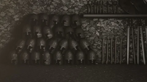 A Medieval Armory Packed with Weapons Stock Footage 107117264