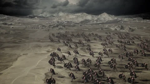 Medieval Army Forces Charging in an Open Battlefield Stock Footage 172271916