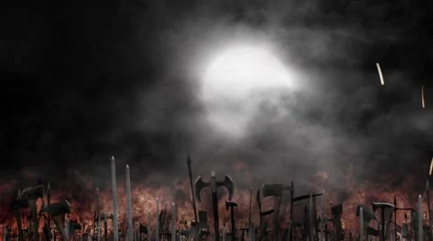 Medieval Army Waving their Weapons Before or After a Battle on a Full Moon Night Stock Footage 61019636