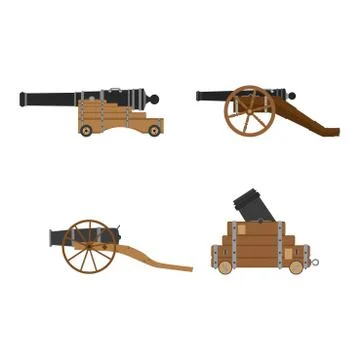 Medieval artillery cannon set vector flat illustration design concept. Castle Stock Illustration