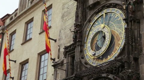 A medieval astronomical clock located in Prague, Old Town Square. Stock Footage 60670769