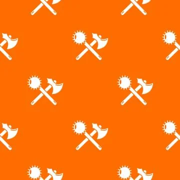 Medieval axe and mace pattern vector orange Stock Illustration