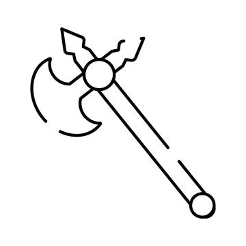 Medieval axe line drawing depicting ancient weapon power Ilustração Stock