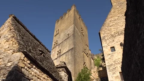 Medieval Beynac Castle and Porte Veuve in Dordogne France Stock Footage 337548282