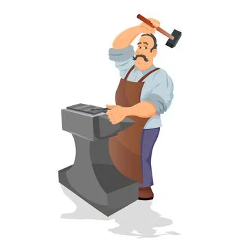 Medieval blacksmith vector illustration. Smith working with hammer and anvil Stock Illustration