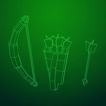 Medieval Bow and arrow archer weapon. Wireframe low poly mesh Ilustración de archivo