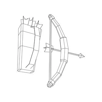 Medieval Bow and arrow archer weapon. Wireframe low poly mesh 스톡 일러스트