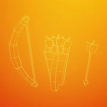 Medieval Bow and arrow archer weapon. Wireframe low poly mesh Ilustración de archivo