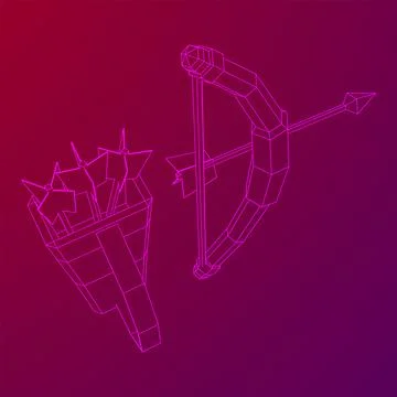 Medieval Bow and arrow archer weapon. Wireframe low poly mesh Ilustración de archivo