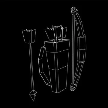 Medieval Bow and arrow archer weapon. Wireframe low poly mesh Ilustración de archivo