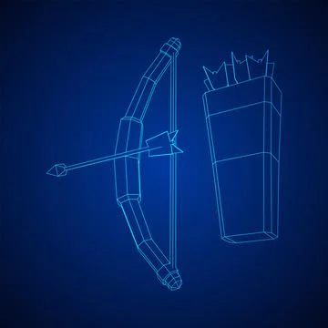 Medieval Bow and arrow archer weapon. Wireframe low poly mesh Ilustración de archivo