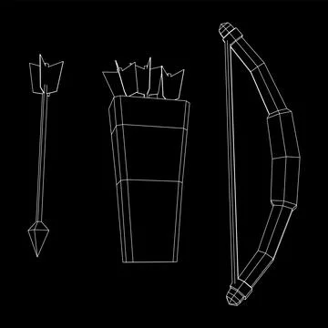 Medieval Bow and arrow archer weapon. Wireframe low poly mesh Ilustración de archivo