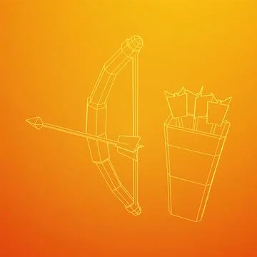 Medieval Bow and arrow archer weapon. Wireframe low poly mesh 스톡 일러스트
