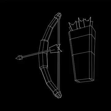 Medieval Bow and arrow archer weapon. Wireframe low poly mesh Ilustración de archivo