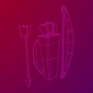 Medieval Bow and arrow archer weapon. Wireframe low poly mesh Ilustración de archivo