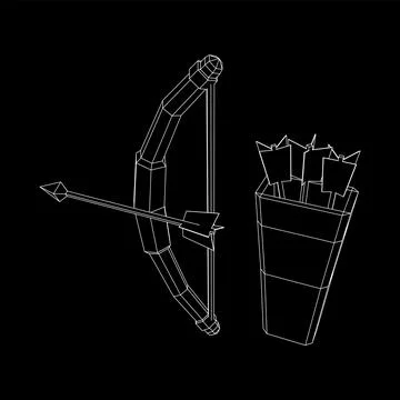 Medieval Bow and arrow archer weapon. Wireframe low poly mesh Ilustración de archivo