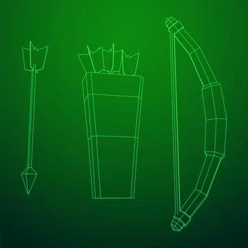 Medieval Bow and arrow archer weapon. Wireframe low poly mesh Ilustración de archivo