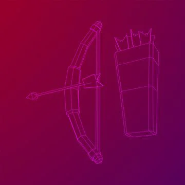 Medieval Bow and arrow archer weapon. Wireframe low poly mesh Ilustración de archivo