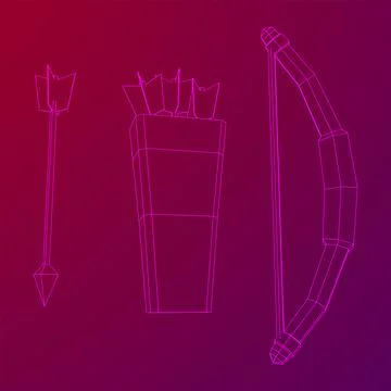 Medieval Bow and arrow archer weapon. Wireframe low poly mesh Ilustración de archivo