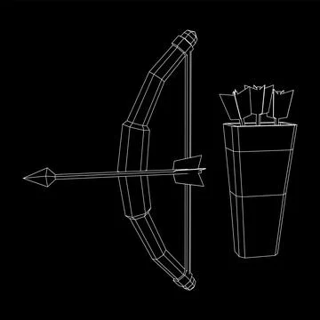 Medieval Bow and arrow archer weapon. Wireframe low poly mesh Ilustración de archivo
