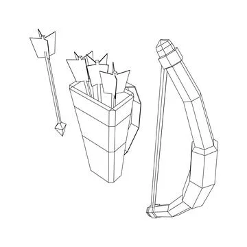 Medieval Bow and arrow archer weapon. Wireframe low poly mesh Ilustración de archivo