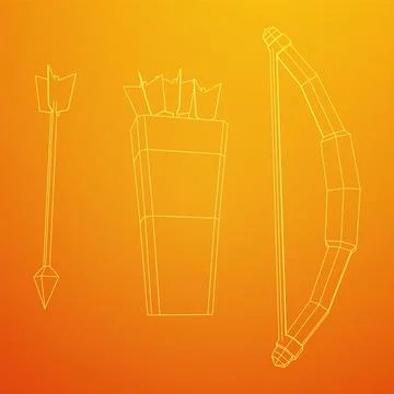 Medieval Bow and arrow archer weapon. Wireframe low poly mesh Ilustración de archivo