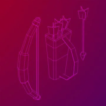 Medieval Bow and arrow archer weapon. Wireframe low poly mesh Ilustración de archivo