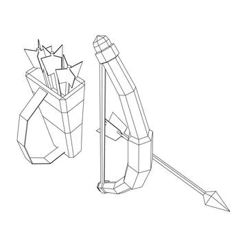 Medieval Bow and arrow archer weapon. Wireframe low poly mesh Ilustración de archivo