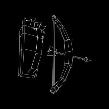 Medieval Bow and arrow archer weapon. Wireframe low poly mesh Ilustración de archivo