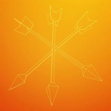 Medieval bow arrow. Wireframe low poly mesh Illustrazione stock
