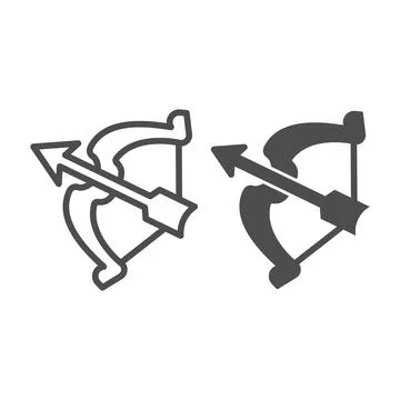 Medieval bow line and solid icon, fairytale concept, Medieval knight archer 스톡 일러스트