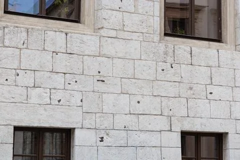 Medieval Brick Facade with Windows Stock Photos