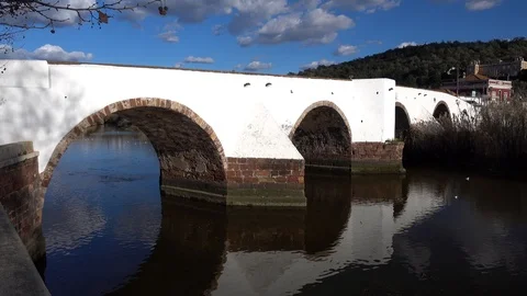 The Medieval Bridge And Reflection In Silves Old Town Portugal Stock Footage 93350347