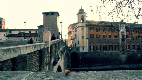 Medieval Bridge In Rome, Dolly camera frontal Stock Footage 71967414