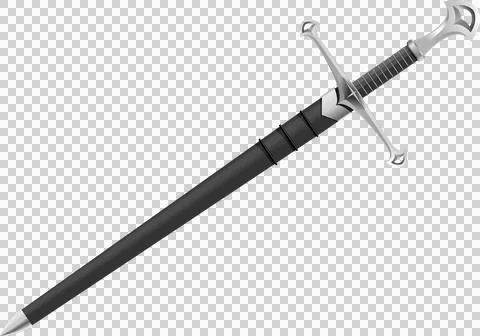 Medieval Broadsword with Silver Grip and Black Sheath for Combat Use Illustration