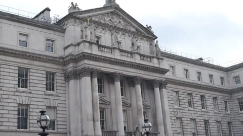 Medieval building with columns and statues. Stock Footage 93760058