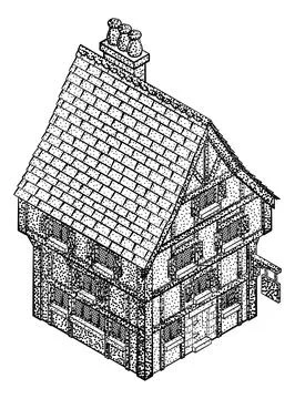 Medieval Building Map Icon Vintage Illustration Ilustración de archivo