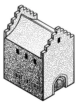 Medieval Building Map Icon Vintage Illustration Ilustración de archivo