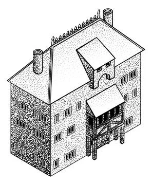 Medieval Building Map Icon Vintage Illustration Ilustración de archivo