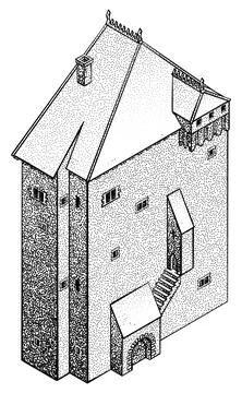 Medieval Building Map Icon Vintage Illustration Ilustración de archivo
