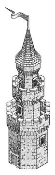 Medieval Building Map Icon Vintage Illustration Ilustración de archivo
