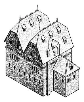 Medieval Building Map Icon Vintage Illustration Stock Illustration