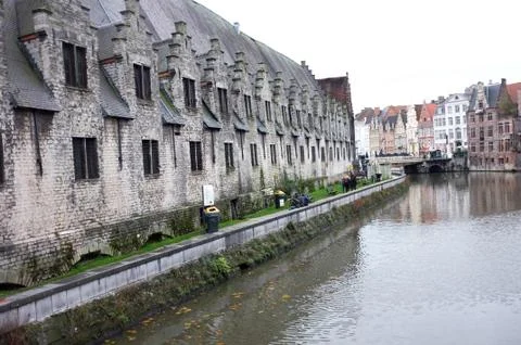 Medieval building by the river Stock Photos