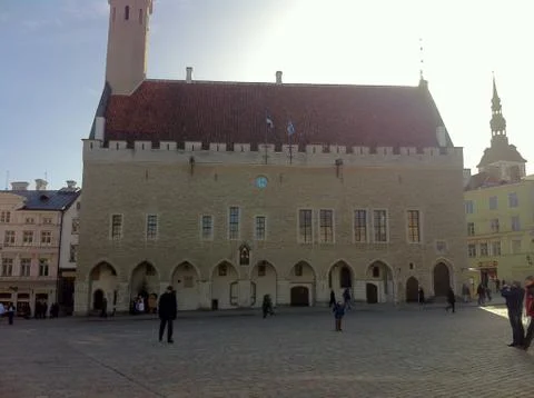 Medieval building in the square 스톡 사진