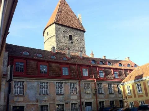 Medieval building with tower 스톡 사진